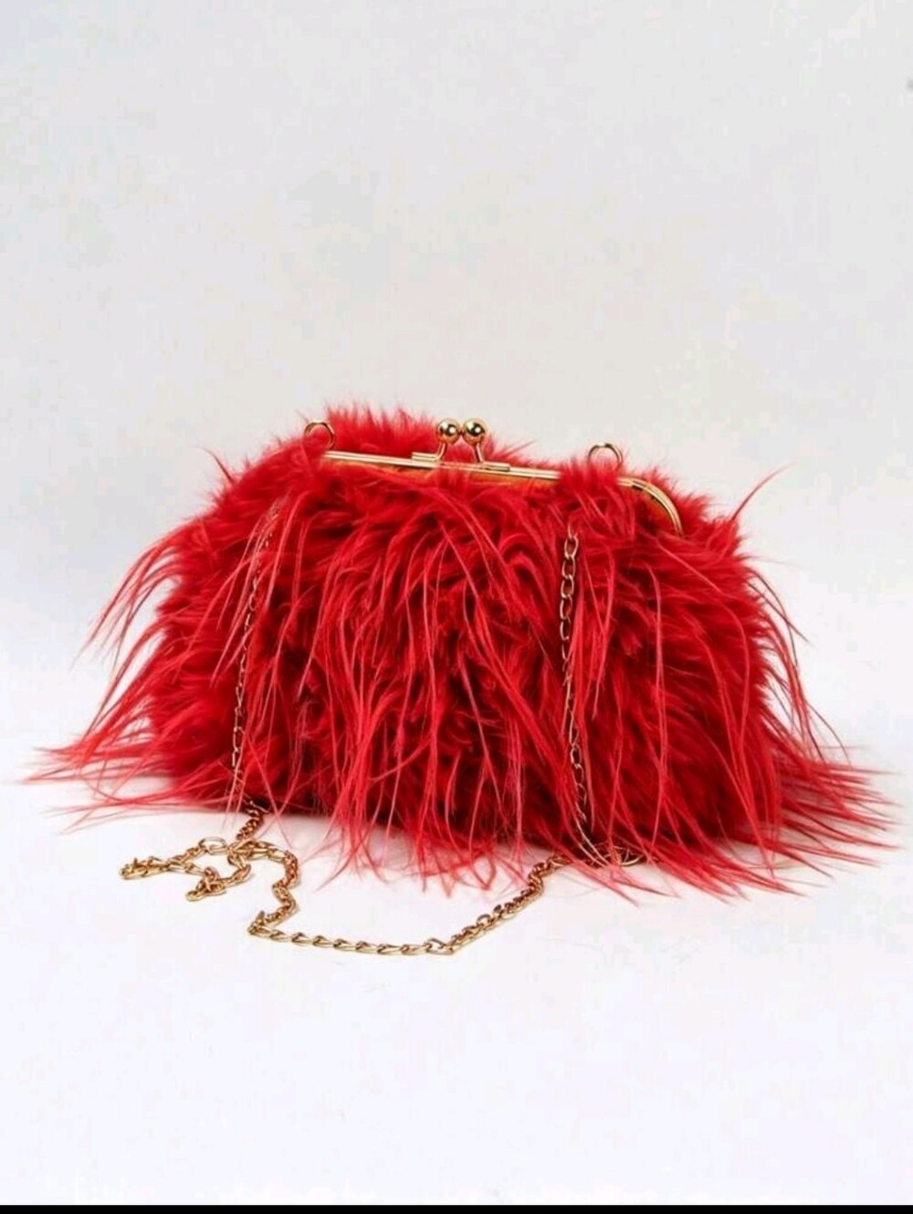 BRAND NEW ** Red Faux Fur Clutch with Gold Chain